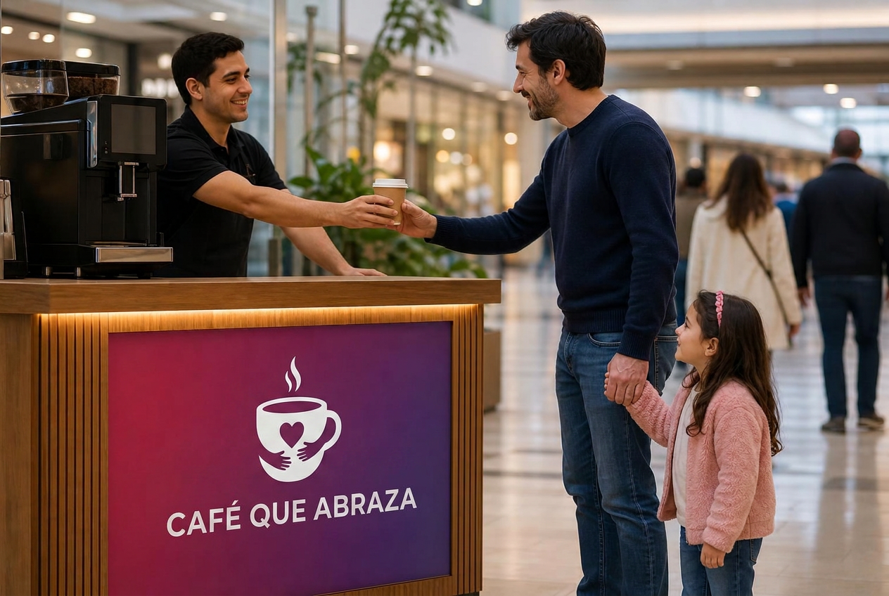 Módulo de Café que Abraza instalado en el lobby de un edificio